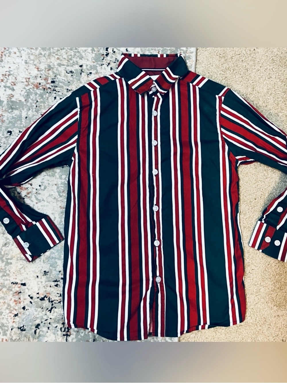VTG Day & Age Sz L(14), Sz S (8) Boys Green/Red  Striped Button  Cotton Shirt